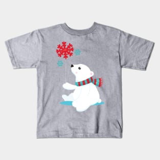 Polar Bear, Bear With Scarf, Cute Bear, Snowflakes Kids T-Shirt